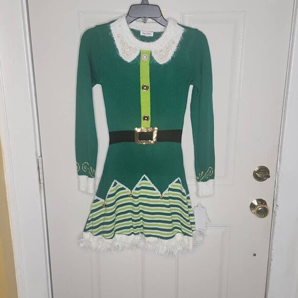 Born famous Christmas ELF green and white sweater dress juniors size XS - Picture 1 of 5